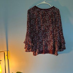 LOFT Purple bell sleeve print blouse